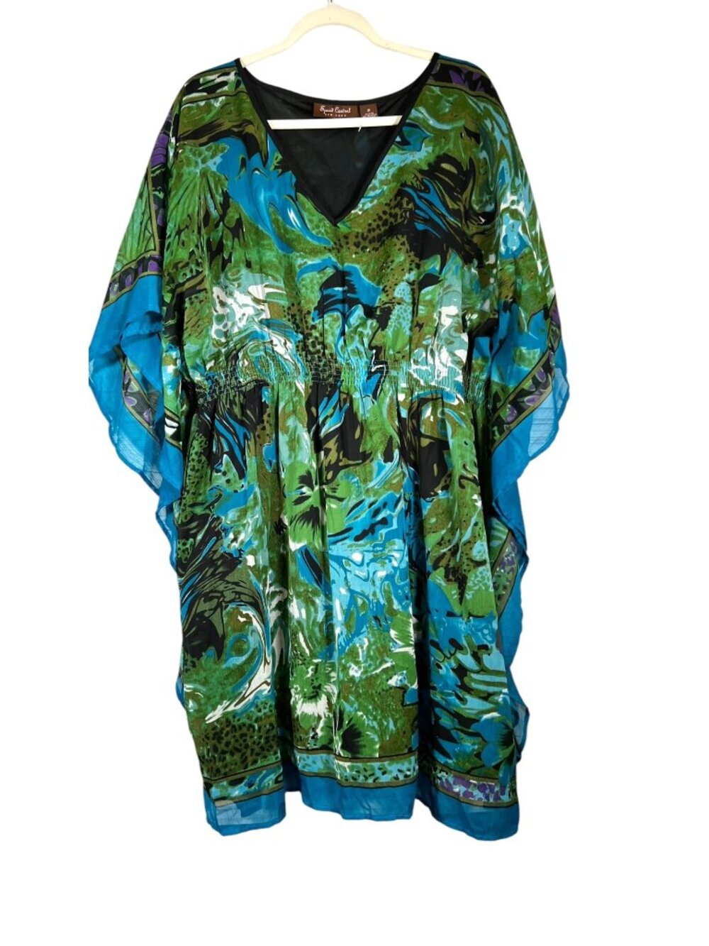 Speed Control New York 3X Blue Green Abstract Kaftan Mini Dress Studio Rental
